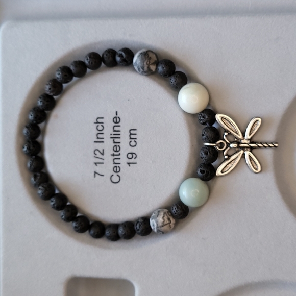 Aventurine & Jasper Stone Handmade Dragonfly Lava Bead Bracelet - Picture 6 of 6